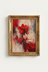 red floral wall art | abstract bloom tones | living room decor