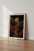 Japanese Moon Landscape Print | Red & Gold Celestial Wall Art | Zen Decor