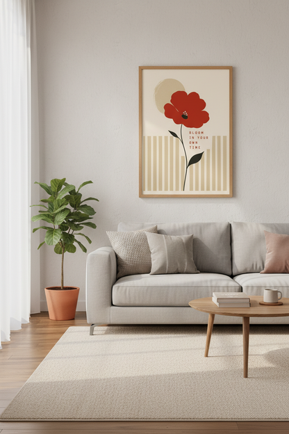 Red Floral Bloom Wall Art Print | Boho Bedroom Decor | Minimalist Poster