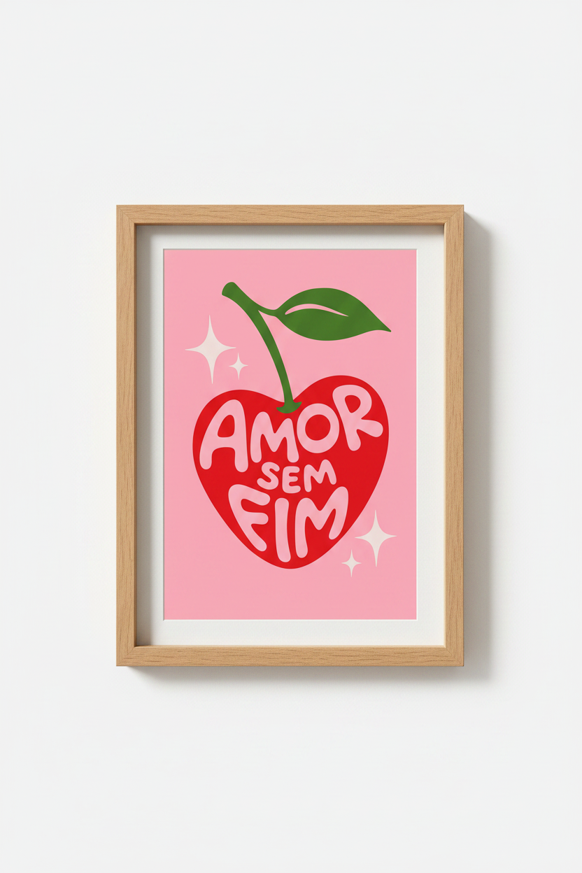 Retro Cherry Wall Art | Pink Preppy Kitchen Decor | Amor Sem Fim Poster