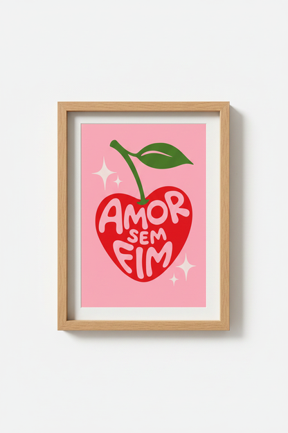 Retro Cherry Wall Art | Pink Preppy Kitchen Decor | Amor Sem Fim Poster