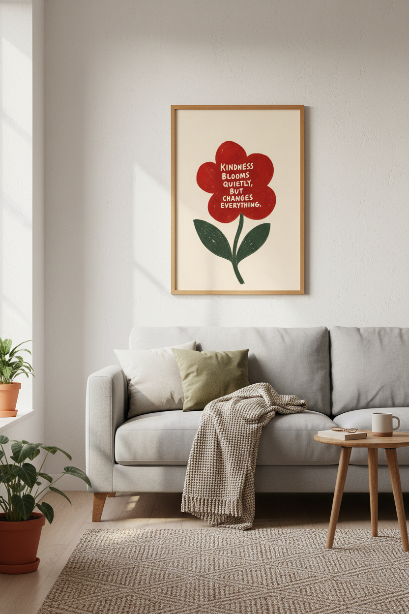 kindness wall art print | Vintage floral decor | cozy aesthetic poster