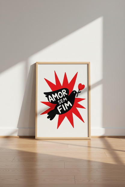 Modern Graphic Art Print | Amor Sem Fim Portuguese Quote Poster, Minimalist Red Black Art