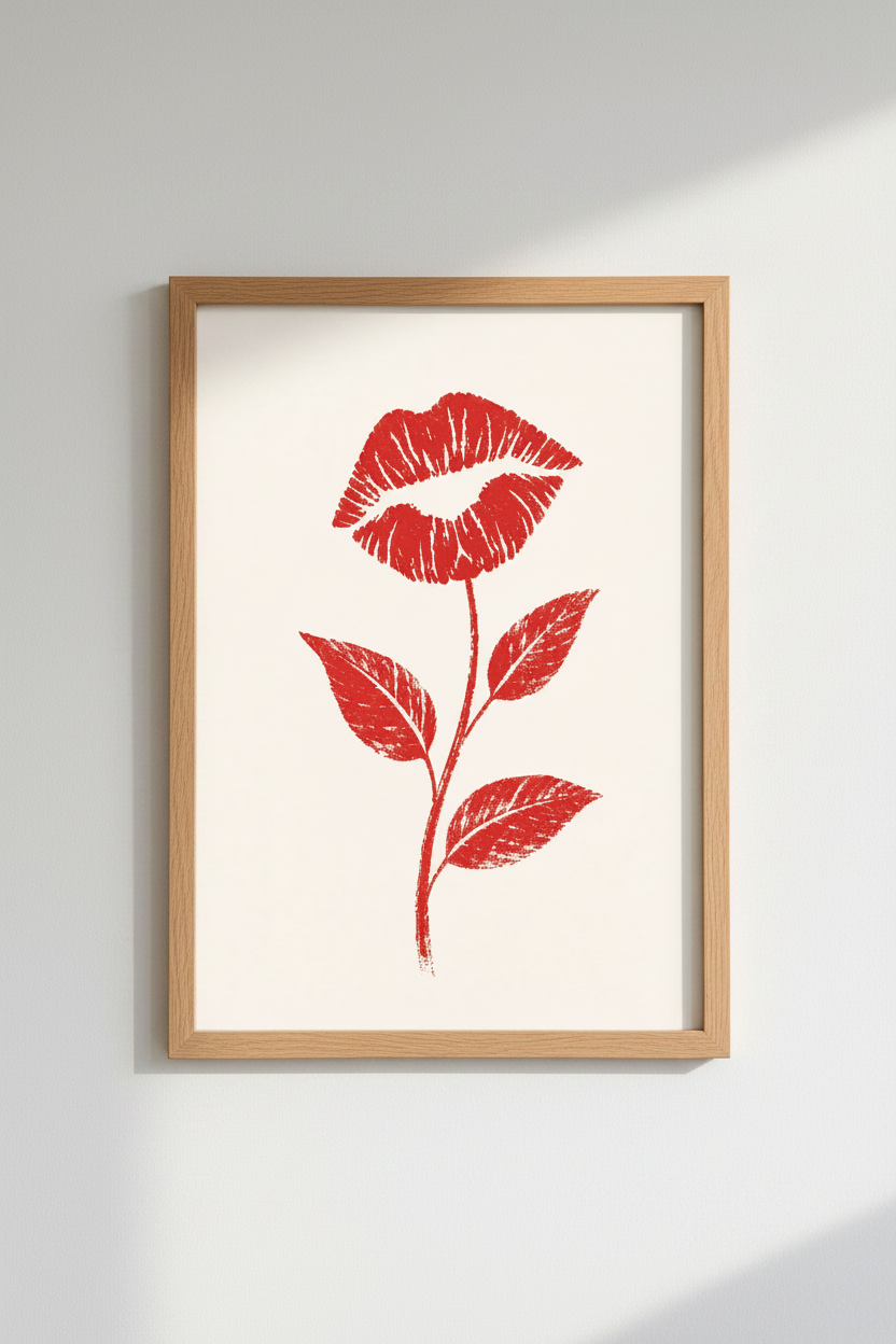 Lips Flower Wall Art Print | Red Aesthetic Decor, Bedroom &amp; Vanity Poster