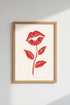 Lips Flower Wall Art Print | Red Aesthetic Decor, Bedroom & Vanity Poster