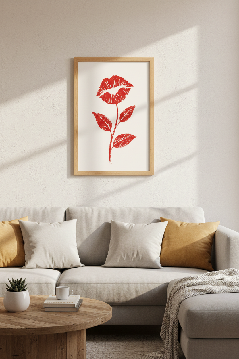 Lips Flower Wall Art Print | Red Aesthetic Decor, Bedroom &amp; Vanity Poster