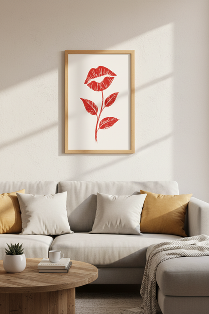 Lips Flower Wall Art Print | Red Aesthetic Decor, Bedroom &amp; Vanity Poster