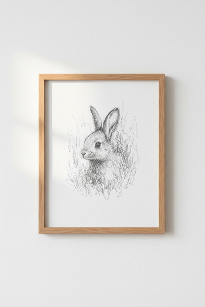 Rabbit Pencil Sketch Wall Art | Nursery Decor | Woodland Animal Poster