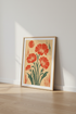 Retro Floral Art Print | Terracotta & Sage Botanical Woodblock, Boho Home Decor