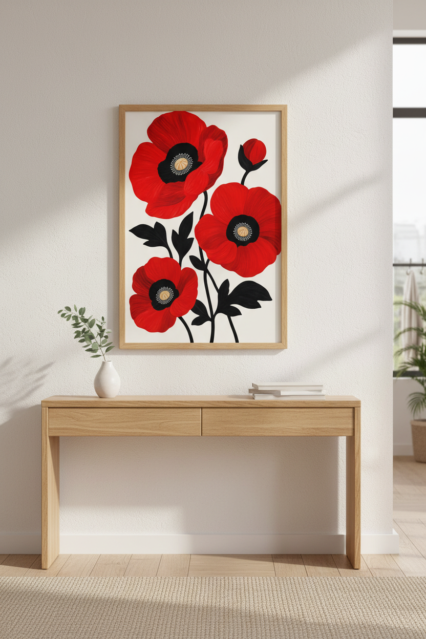 red poppy wall art | Bold Floral Decor, Living Space Accent