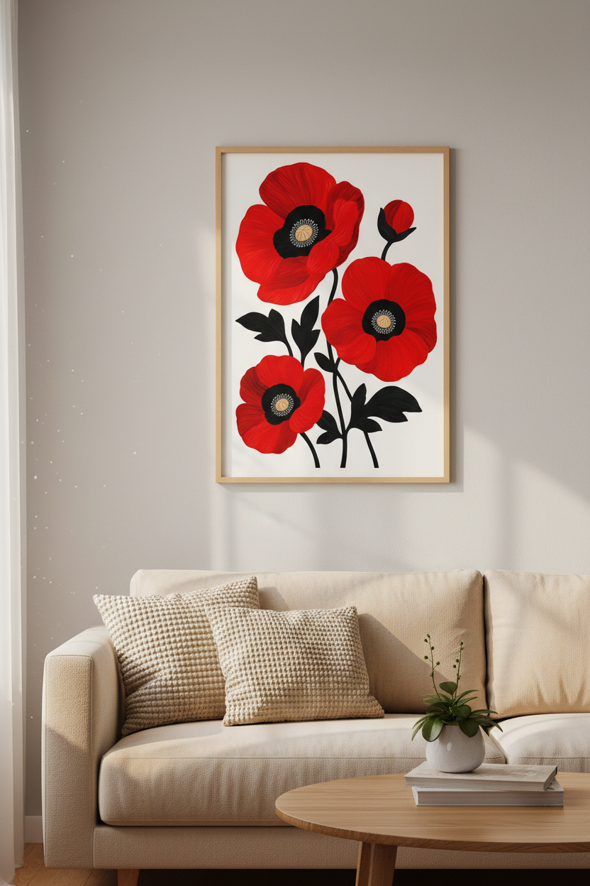 red poppy wall art | Bold Floral Decor, Living Space Accent