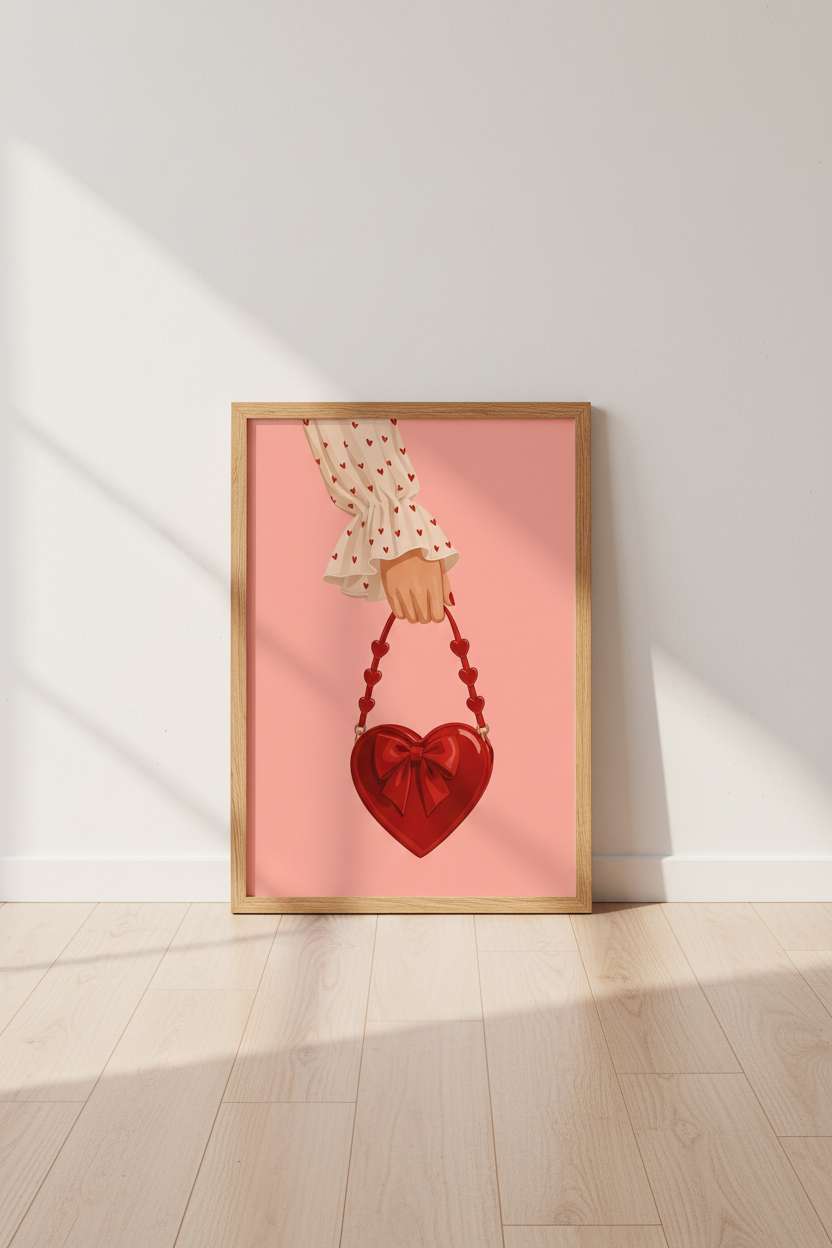 Heart Purse Fashion Art | Red &amp; Pink Coquette Style, Bedroom Poster