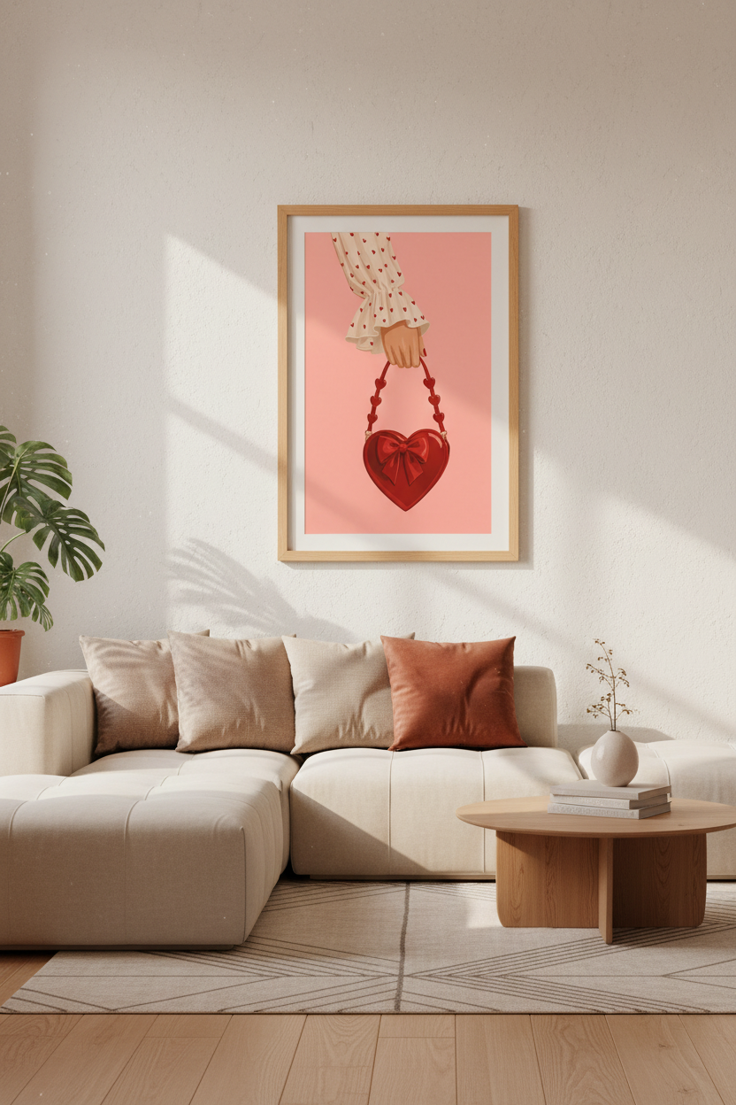 Heart Purse Fashion Art | Red &amp; Pink Coquette Style, Bedroom Poster