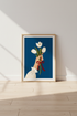 White Tulip Bouquet Art | Navy Blue Floral Print, Living Room Wall Decor