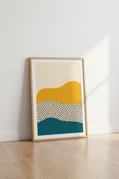 Abstract Mustard &amp; Teal Landscape Wall Art | Living Room Decor | Modern Poster