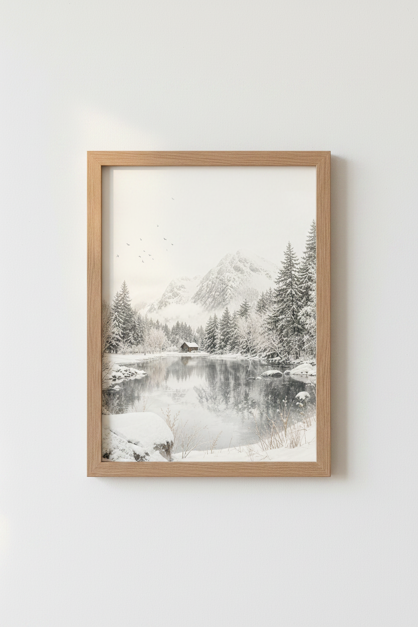 Snowy Mountain Wall Art Print | Living Room Decor | Minimalist Winter Poster