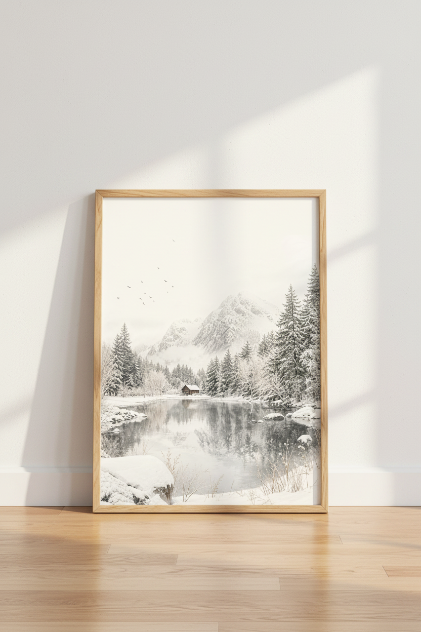 Snowy Mountain Wall Art Print | Living Room Decor | Minimalist Winter Poster