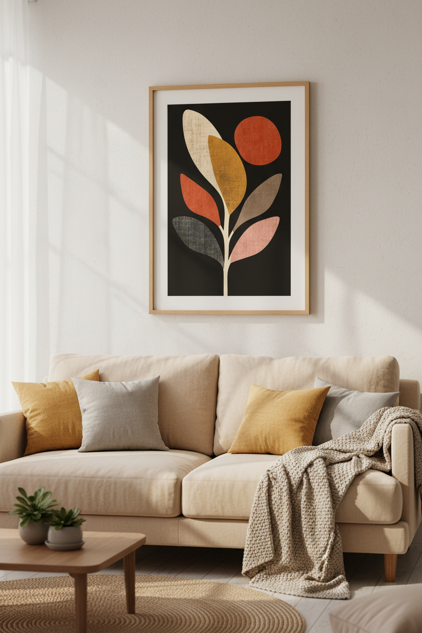 Abstract Leaf Wall Art Print | Living Room Decor | Autumn Minimalist Poster
