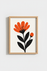 Modern Floral Poster | Bold Orange & Black Art, Living Room Decor