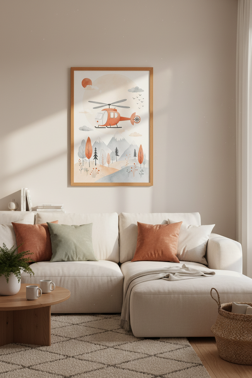 Watercolor Helicopter Wall Art Print | Nursery Decor | Boho Adventure Poster