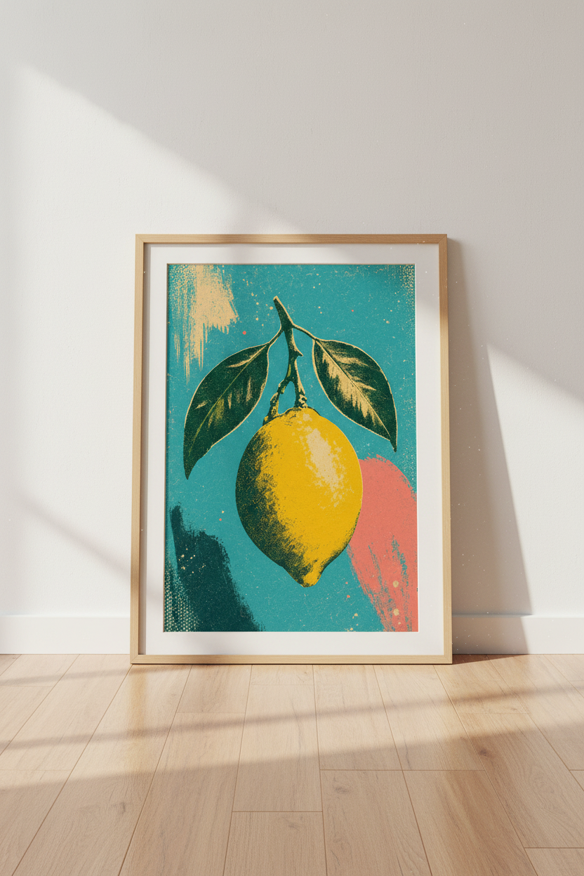 Vintage Lemon Fruit Wall Art Print | Kitchen Decor | Colorful Mid-Century Poster