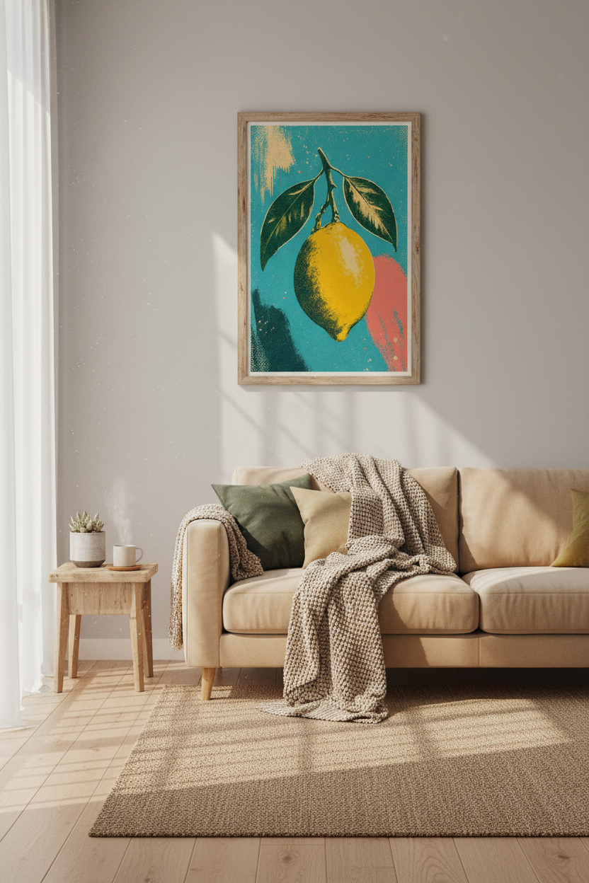 Vintage Lemon Fruit Wall Art Print | Kitchen Decor | Colorful Mid-Century Poster