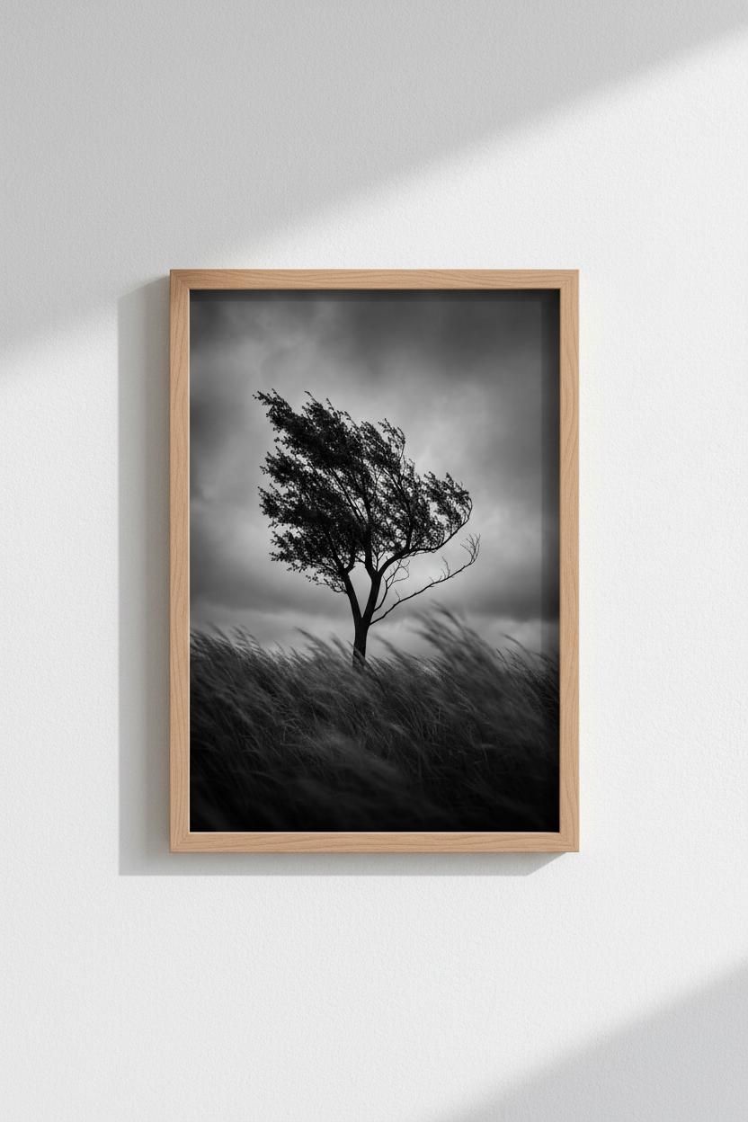 Moody Nature Wall Art Print | Black and White Tree Poster, Minimalist Dramatic Landscape
