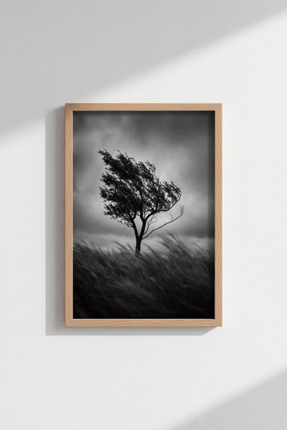Moody Nature Wall Art Print | Black and White Tree Poster, Minimalist Dramatic Landscape