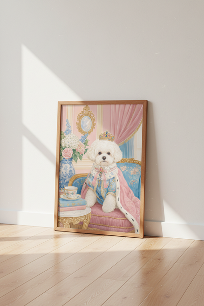Bichon Frise Royal Portrait | Pastel Pink &amp; Blue Coquette Decor, Pet Lover Gift
