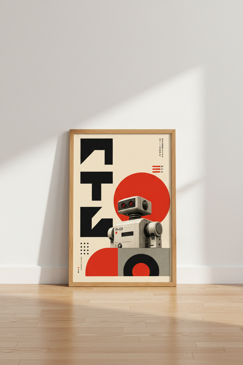 Retro Robot Japanese Wall Art | Sci-Fi Graphic Poster | Modern Home Decor