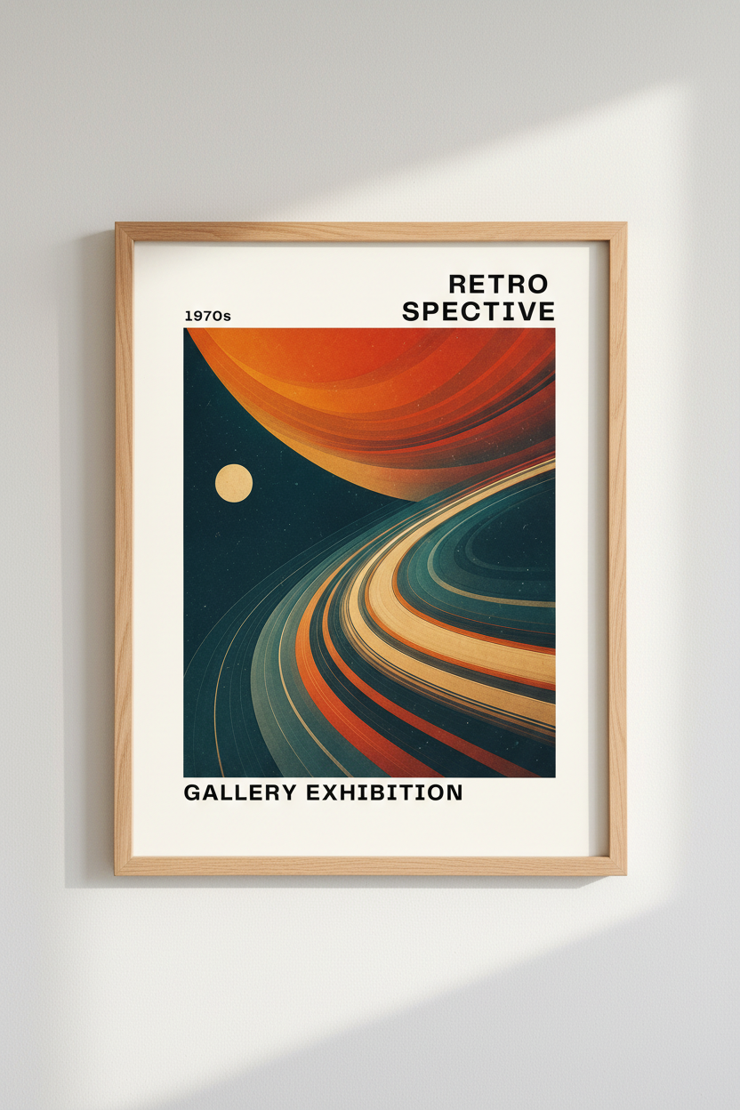 Retro Space Exhibition Art Print | 70s Celestial Poster | Modern Living Room Decor