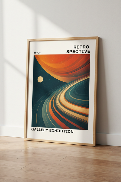 Retro Space Exhibition Art Print | 70s Celestial Poster | Modern Living Room Decor
