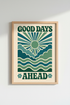 Retro Sun & Wave Wall Art Print | Good Days Ahead Poster | Green & Teal Decor