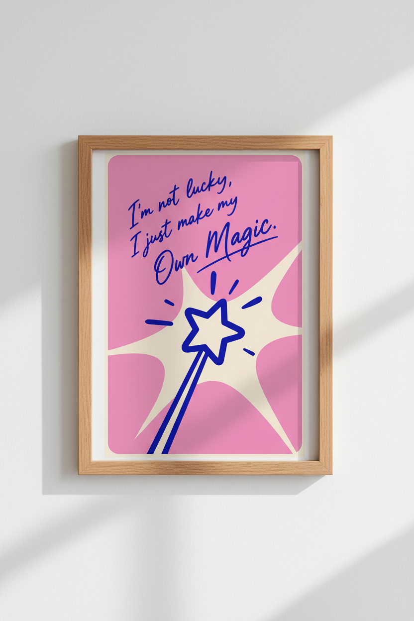 Preppy Pink Wall Art | Magic Wand Quote Poster, Aesthetic Dorm &amp; Girl Room Decor