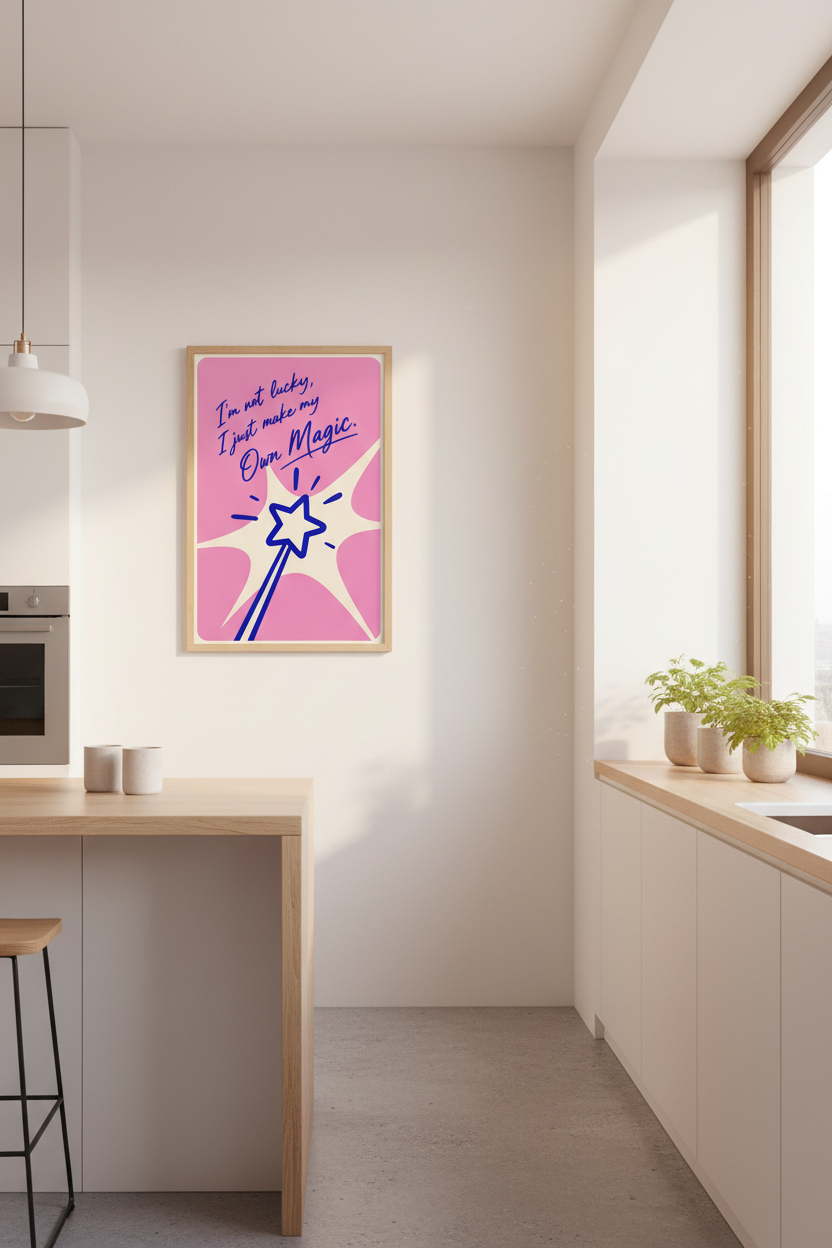 Preppy Pink Wall Art | Magic Wand Quote Poster, Aesthetic Dorm &amp; Girl Room Decor