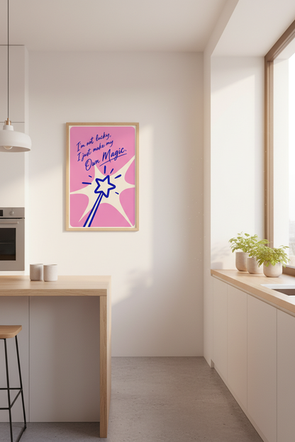 Preppy Pink Wall Art | Magic Wand Quote Poster, Aesthetic Dorm &amp; Girl Room Decor