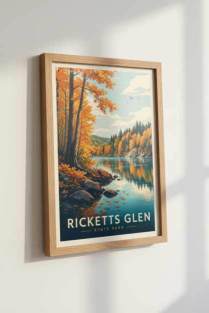 Ricketts Glen State Park Travel Poster | Autumn Landscape Print, Nature Wall Art