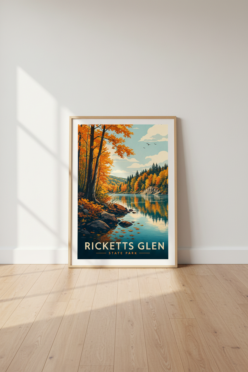 Ricketts Glen State Park Travel Poster | Autumn Landscape Print, Nature Wall Art