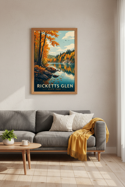 Ricketts Glen State Park Travel Poster | Autumn Landscape Print, Nature Wall Art