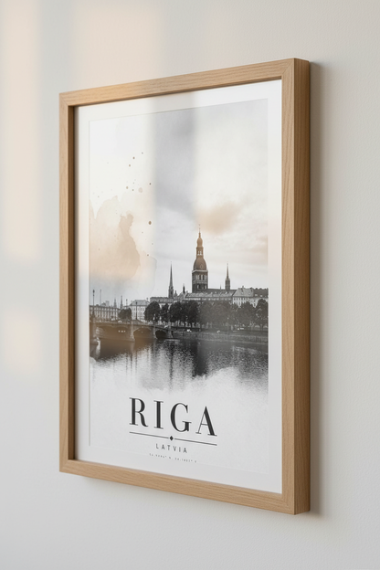 Riga Latvia Wall Art Print | Travel Poster | Black and White Modern Decor