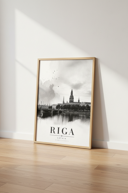 Riga Latvia Wall Art Print | Travel Poster | Black and White Modern Decor