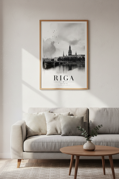 Riga Latvia Wall Art Print | Travel Poster | Black and White Modern Decor