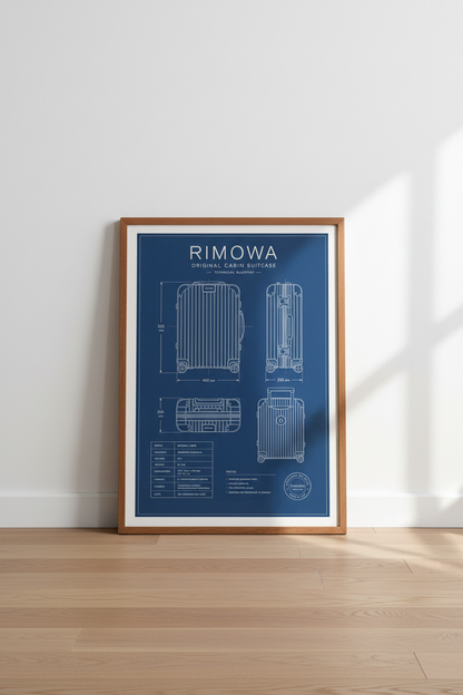 Rimowa Suitcase Technical Blueprint | Travel Poster, Office Wall Art Print