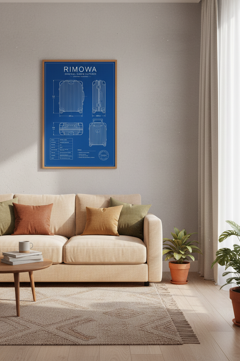 Rimowa Suitcase Technical Blueprint | Travel Poster, Office Wall Art Print
