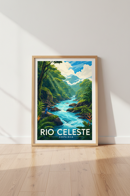 Rio Celeste Costa Rica Art | Tropical Rainforest Print, Nature Travel Poster