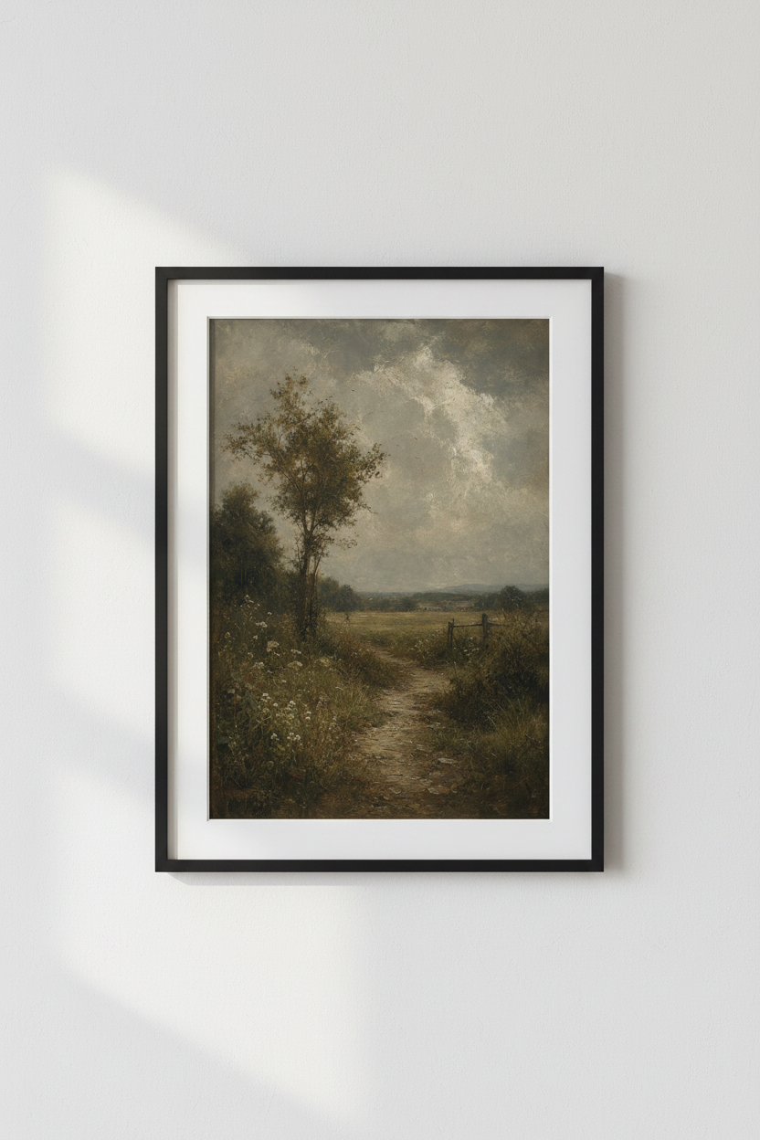 Country Road Oil Painting | Moody Landscape Vintage Art, Farmhouse Wall Decor