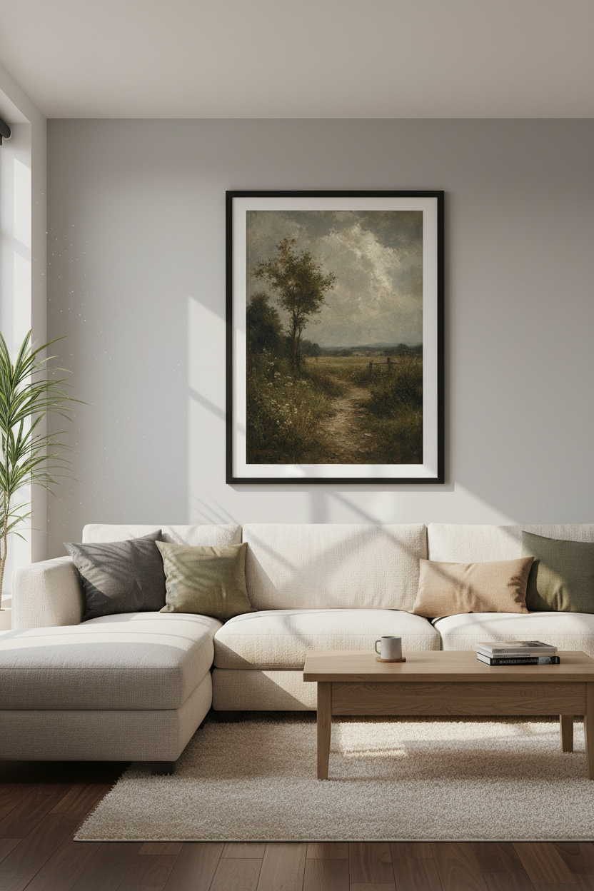Country Road Oil Painting | Moody Landscape Vintage Art, Farmhouse Wall Decor