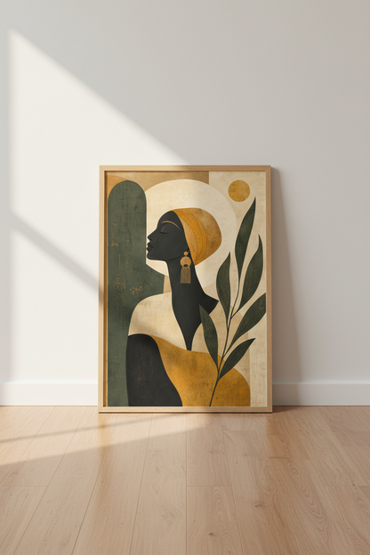 Boho wall art print | Abstract portrait in earthy tones, living room decor