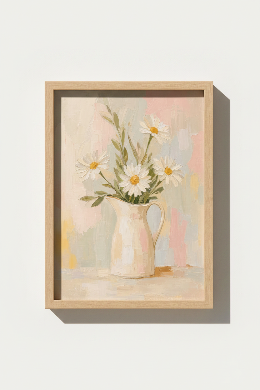Pastel Daisy Wall Art Print | Living Room Decor | Soft Aesthetic Poster