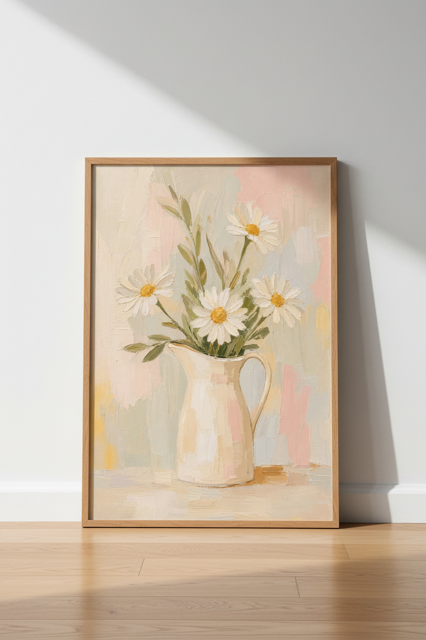 Pastel Daisy Wall Art Print | Living Room Decor | Soft Aesthetic Poster